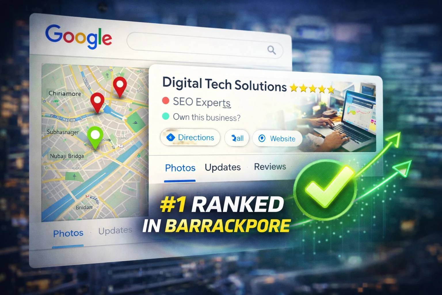 Google Business Profile listing showing top local search ranking in Barrackpore with map pack visibility and customer reviews
