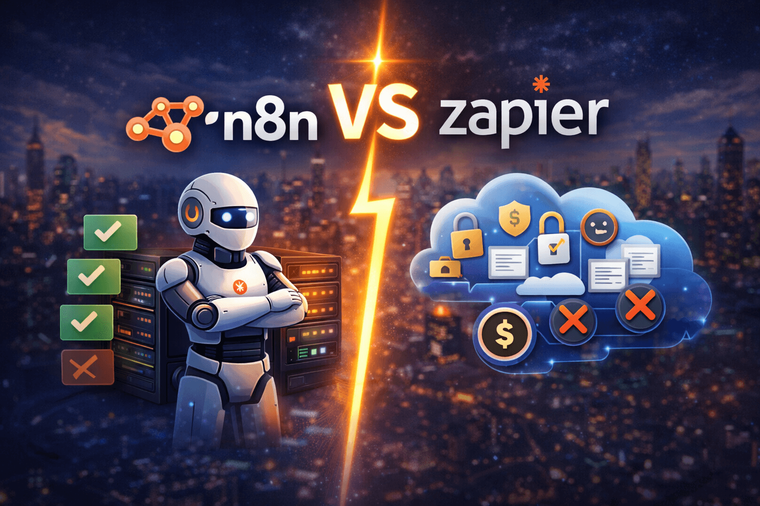 n8n vs zapier comparison showing cost privacy and automation flexibility differences